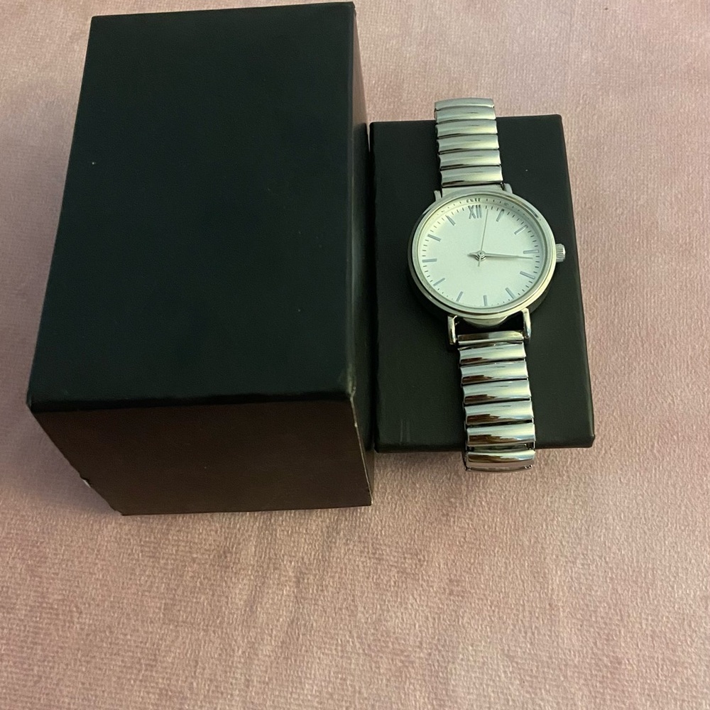 Silver Watch with Black Box